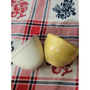 2pc Vtg Homer Laughlin Fiesta Ceramic Ramekins White & Yellow Farmhouse Decor